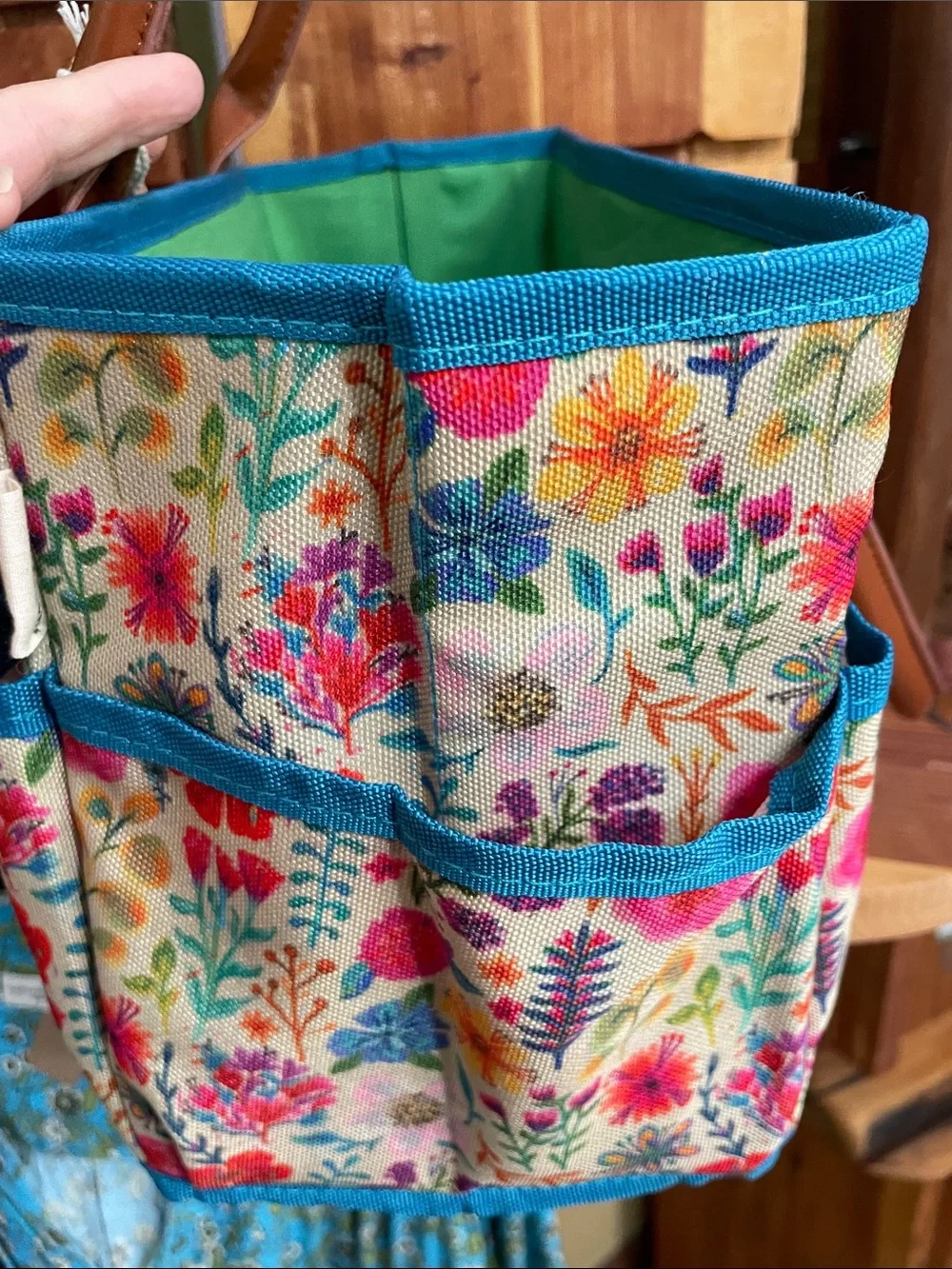 NATURAL LIFE Mimi Tote Floral Utility Tote Organizer Caddy - Teal Trim - Picture 12 of 16